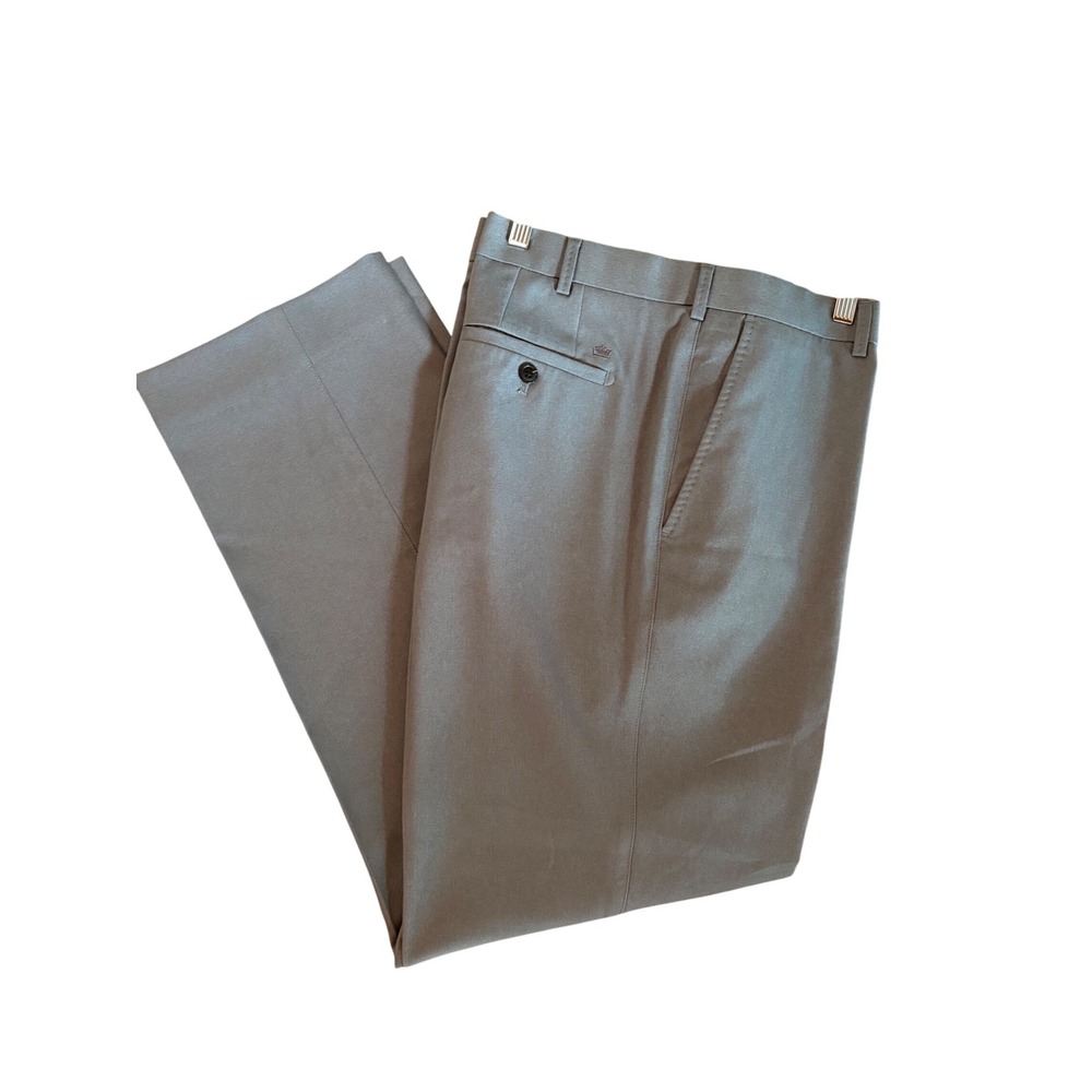 Peter Millar Crown Sport Men 40x30 Gray Flat Front Golf Dress Pants Tailored Fit